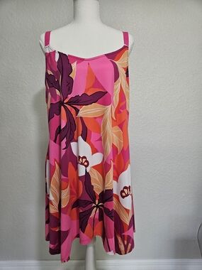 Vibrant Floral Slip Dress - Pink & Orange